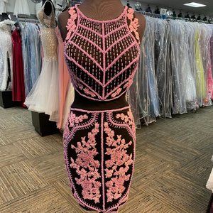 RACHEL ALLAN BLACK AND PINK SHORT DRESS